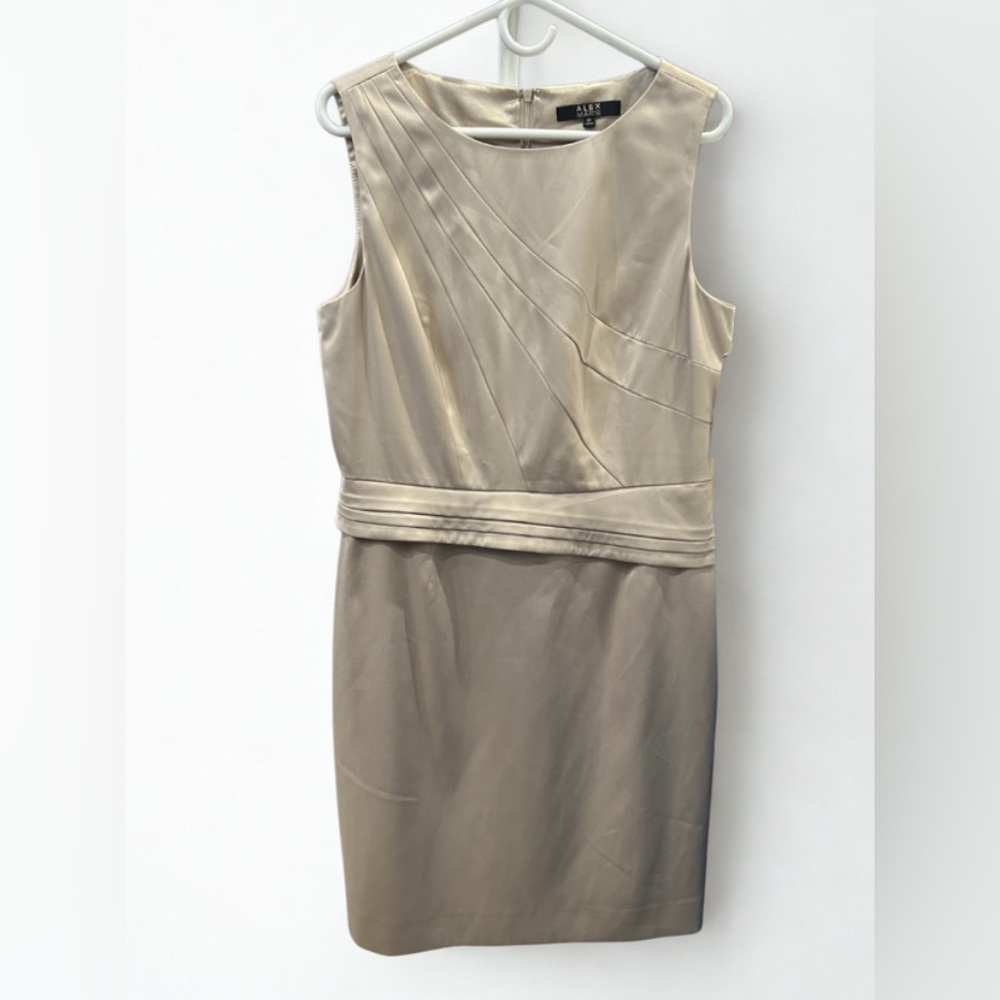 Alex Marie Champagne Pleated Waist Sheath Dress